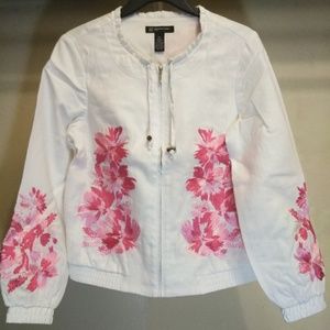I.N.C Women's Embroidered  Zip Front Linen Jacket